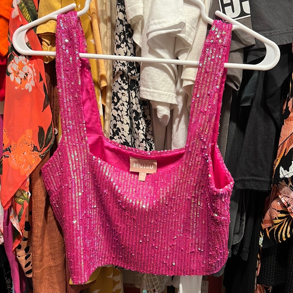 Show Me Your Mumu Pink Sequin Crop Top, size small, EUC